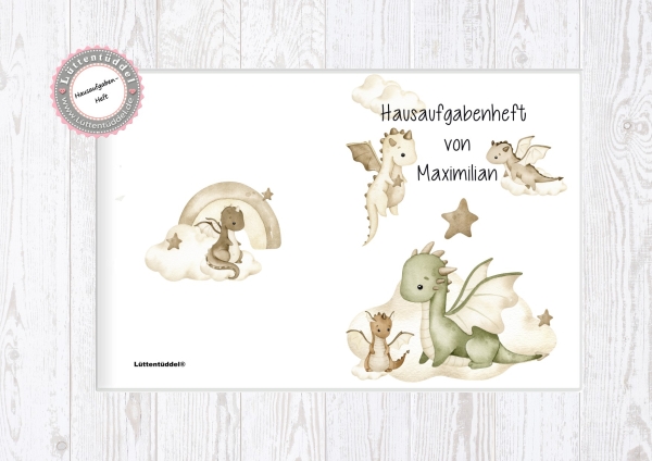 zuckersüßer Schulheft Umschlag Dino Hausaufgabenheft in seperater hochwertiger Hülle Einschulung Schulkind von Lüttentüddel®